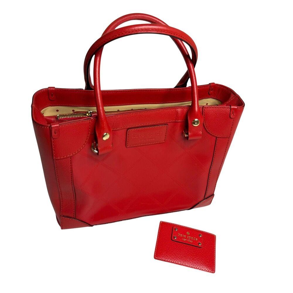 Kate Spade Pebbled Leather Purse Bag Satchel Embossed Diamond Red tt